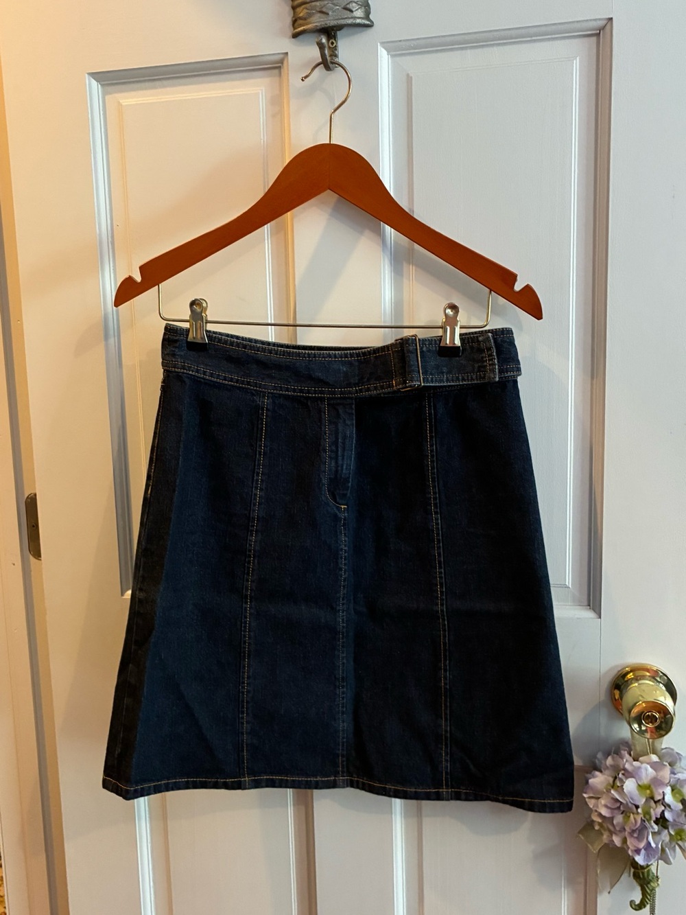 Kenneth Cole New York Dark Blue Denim A-Line Mini Skirt